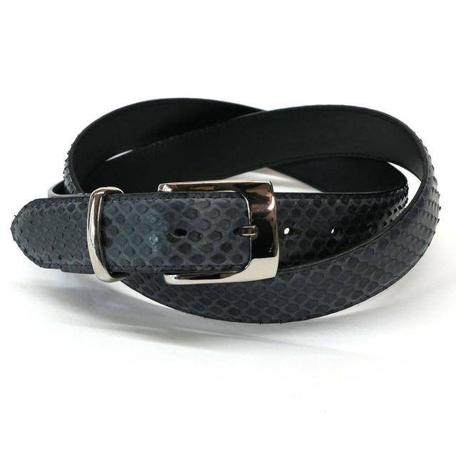 ベルト 本革 モラレス パイソン ヘビ 蛇 へび 牛革 ３.５cm幅 マット ネイビーブルー