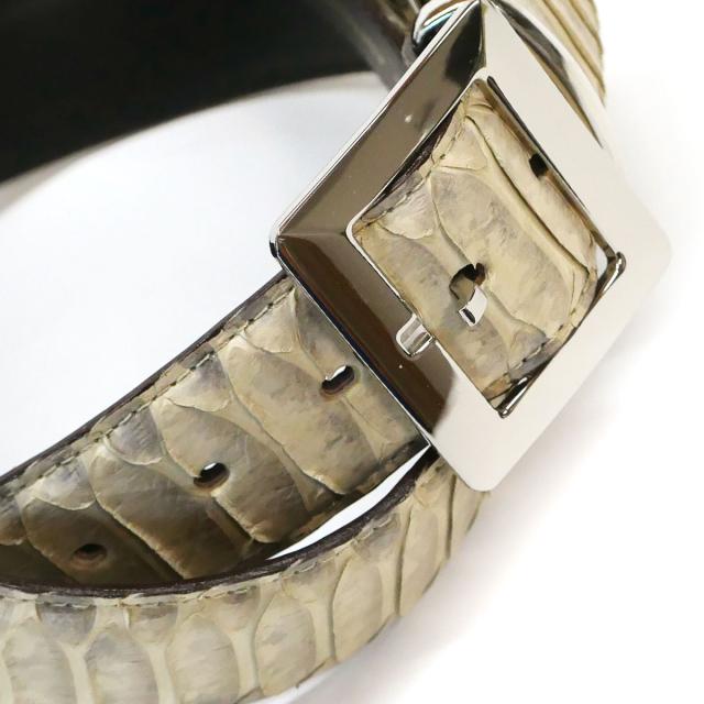 ベルト レザーベルト 4cm幅 スクエアー 四角 バックル パイソン革 ヘビ革 ダイヤモンドパイソン バックカット(BC) マット ベージュ_1