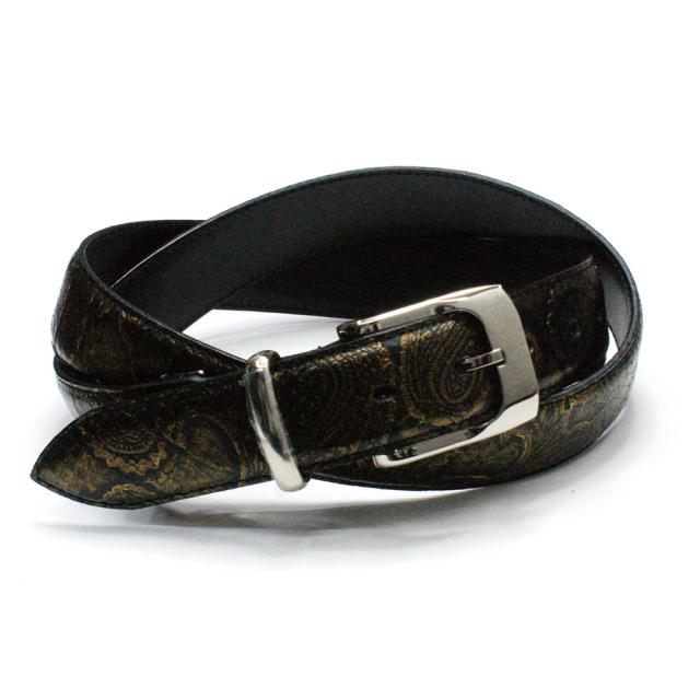 ベルト レザー ベルト パイソン革 蛇革 ヘビ革 3.5cm幅 栃木レザー 牛革 日本製 本革  メンズベルト ギフト ペイズリー柄ダークイエロー