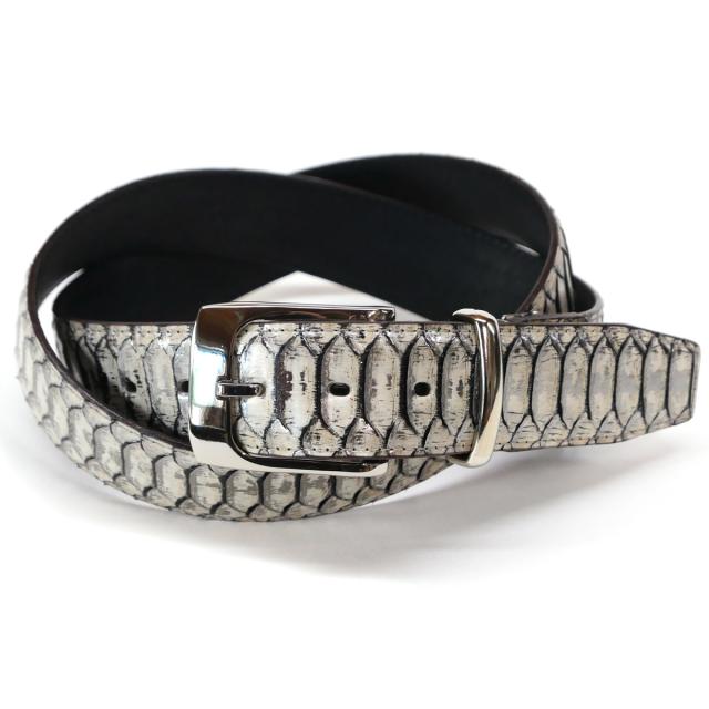 ベルト レザーベルト 本革ベルト 4cm幅 パイソン革 ヘビ革 ダイヤモンドパイソン バックカット(BC) ラスター ベージュ