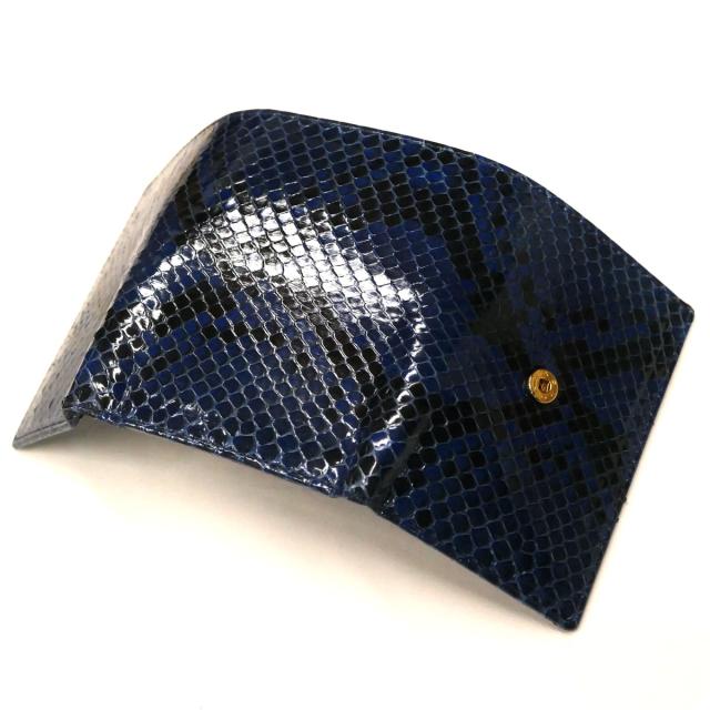 財布 小銭入れなし 折り財布 札入れ メンズ レディース 本革 パイソン革 蛇革 ヘビ革 ダイヤモンドパイソン革 グレージング 藍染_3