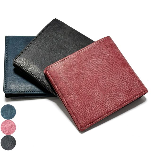 財布 二つ折り 薄い 小銭入れなし メンズ レディース 本革 イタリアンレザー La Perla Azzurra社 アラスカ