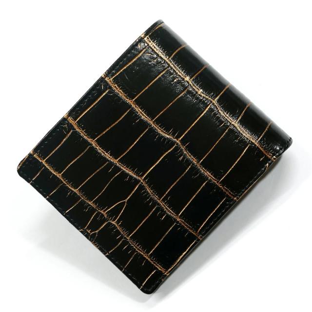 財布 二つ折り財布 小銭入れ無し クロコダイル ワニ革 鰐革 純札 無双仕様 小銭入れなし カード収納 折り財布 サイフ さいふ 札入れ メンズ財布 本革財布 バリバー ゴールド