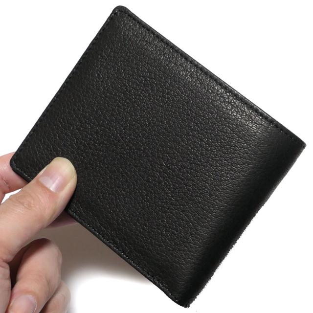二つ折り財布 折り財布 小銭入れなし 本革 鹿革 シカ革 ディアオイル ブラック_1