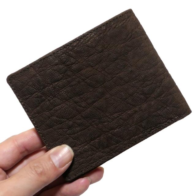 二つ折り財布 折り財布 小銭入れなし 本革 象革 ゾウ革 エレファントレザー チョコ_1