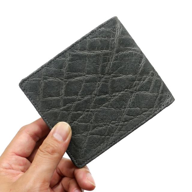 財布 折り財布 二つ折り財布 エレファントレザー 本革 象革 無双 革 レザー 純札 無双仕様 小銭入れなし カード収納 サイフ さいふ 札入れ メンズ財布 本革財布 グレー_1