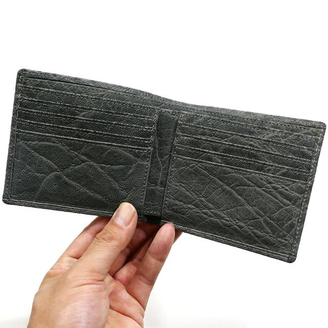 財布 折り財布 二つ折り財布 エレファントレザー 本革 象革 無双 革 レザー 純札 無双仕様 小銭入れなし カード収納 サイフ さいふ 札入れ メンズ財布 本革財布 グレー_2