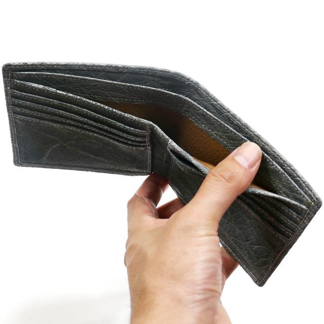 財布 折り財布 二つ折り財布 エレファントレザー 本革 象革 無双 革 レザー 純札 無双仕様 小銭入れなし カード収納 サイフ さいふ 札入れ メンズ財布 本革財布 グレー_4