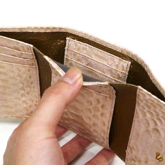 財布 小銭入れなし 折り財布 蛇革財布 札入れ メンズ レディース 本革 パイソン革 蛇革 ヘビ革 ダイヤモンドパイソン革 ハーフブリーチ ピンク_4