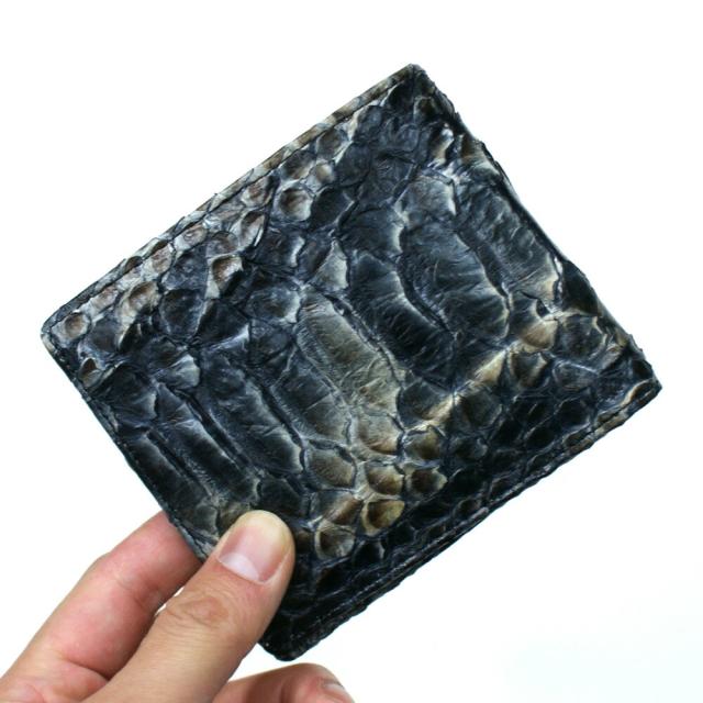 財布 二つ折り財布 折り財布 小銭入れ無し パイソン 蛇革 純札 無双仕様 カード収納 サイフ さいふ 札入れ メンズ財布 本革財布 日本製 黒 ハードシェード ブラック_1