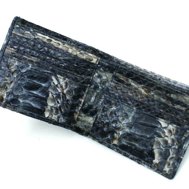 財布 二つ折り財布 折り財布 小銭入れ無し パイソン 蛇革 純札 無双仕様 カード収納 サイフ さいふ 札入れ メンズ財布 本革財布 日本製 黒 ハードシェード ブラック_2