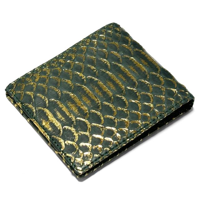 財布 二つ折り パイソン レディース メンズ 折り財布 小銭入れなし 薄型 スリム 札入れ 本革 リーフ_1