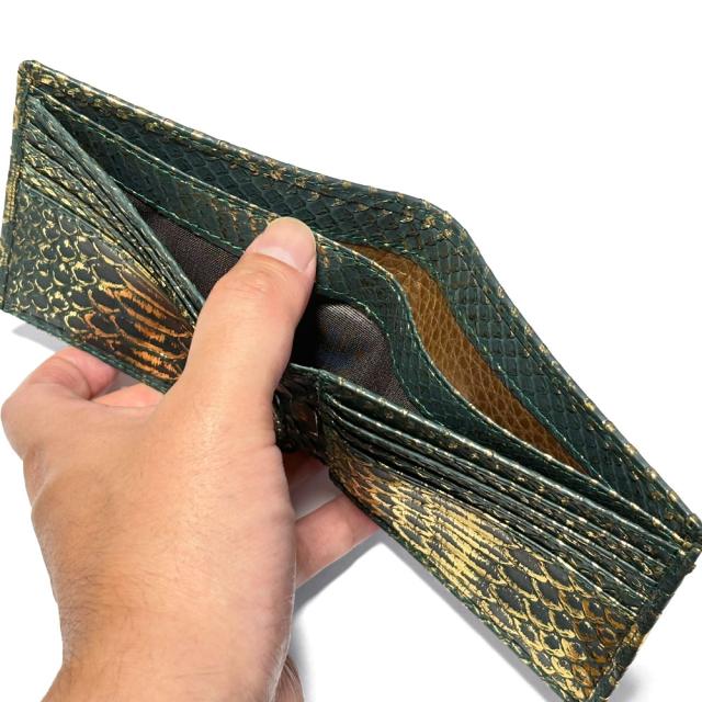 財布 二つ折り パイソン レディース メンズ 折り財布 小銭入れなし 薄型 スリム 札入れ 本革 リーフ_5