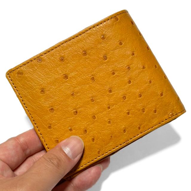 二つ折り 財布 レディース メンズ 折り財布 小銭入れなし 薄型 スリム 札入れ 本革 オーストリッチ_1