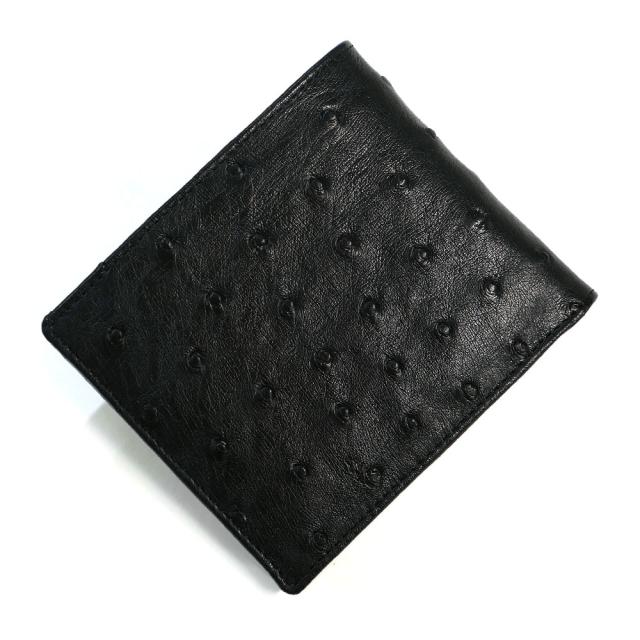 財布 二つ折り財布 折り財布 無双仕様 オーストリッチ革 駝鳥革 本革 小銭入れなし カード収納 メンズ レディース 送料無料 黒 マット ブラック