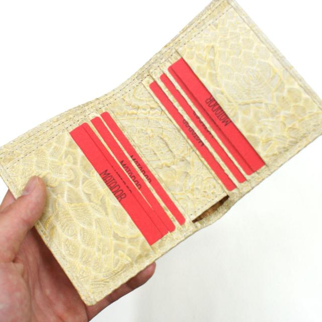 蛇革財布 財布 二つ折り財布 折り財布 小銭入れ無し カード収納 メンズ財布 パイソン革 蛇革 サイフ さいふ 札入れ 本革財布 日本製 ペイズリー柄 ゴールド_3