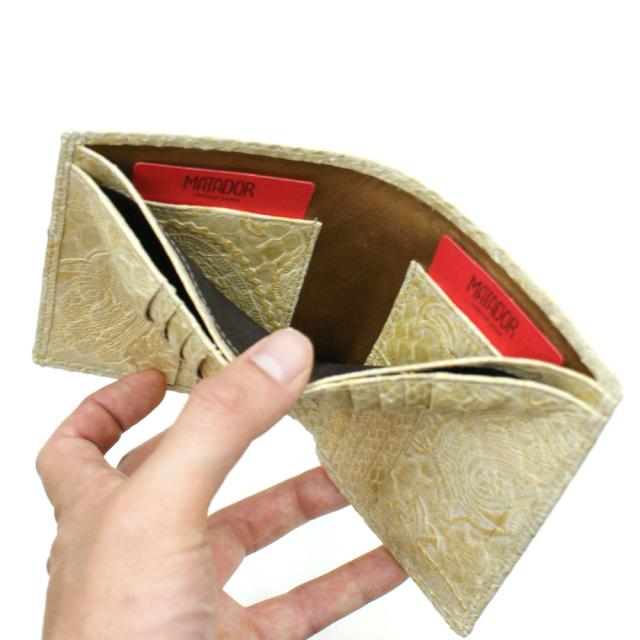 蛇革財布 財布 二つ折り財布 折り財布 小銭入れ無し カード収納 メンズ財布 パイソン革 蛇革 サイフ さいふ 札入れ 本革財布 日本製 ペイズリー柄 ゴールド_5
