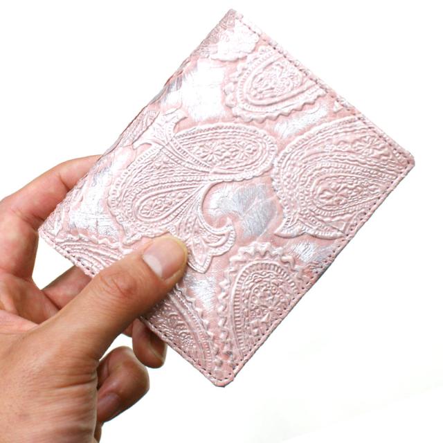 蛇革財布 財布 二つ折り財布 折り財布 小銭入れ無し カード収納 レディース財布 パイソン革 蛇革 サイフ さいふ 札入れ 本革財布 日本製 ペイズリー柄 ピンク