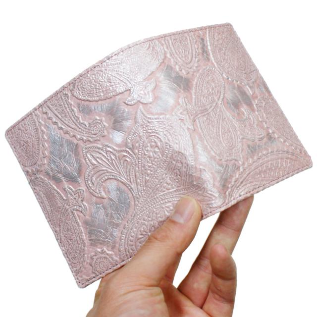 蛇革財布 財布 二つ折り財布 折り財布 小銭入れ無し カード収納 レディース財布 パイソン革 蛇革 サイフ さいふ 札入れ 本革財布 日本製 ペイズリー柄 ピンク