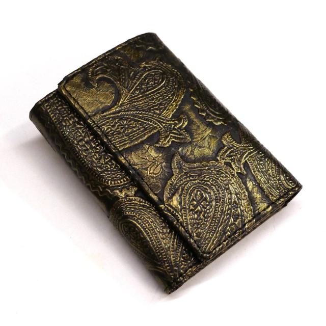 財布 小銭入れなし 折り財布 蛇革財布 札入れ メンズ レディース 本革 パイソン革 蛇革 ヘビ革 ダイヤモンドパイソン革 ペイズリー ダークイエロー