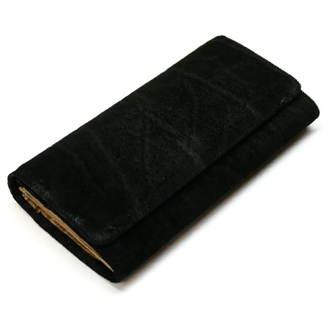 長財布 万能タイプ エレファントレザー 象革 ゾウ革 牛革 ブラック 2