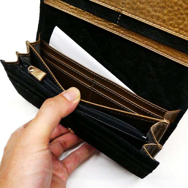 長財布 万能タイプ エレファントレザー 象革 ゾウ革 牛革 ブラック 2_6