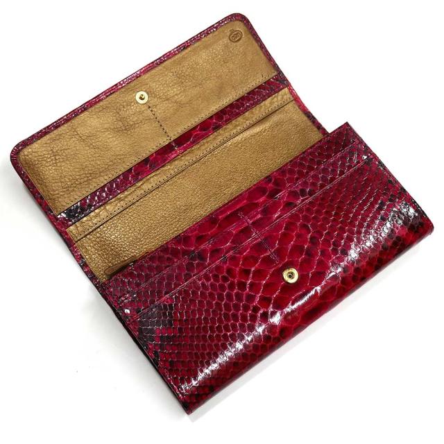 本革 パイソンレザー 蛇革×牛革 　財布　長財布　ロングウォレット　金ラメ ジグザグステッチ ブロンズ牛革 　日本製