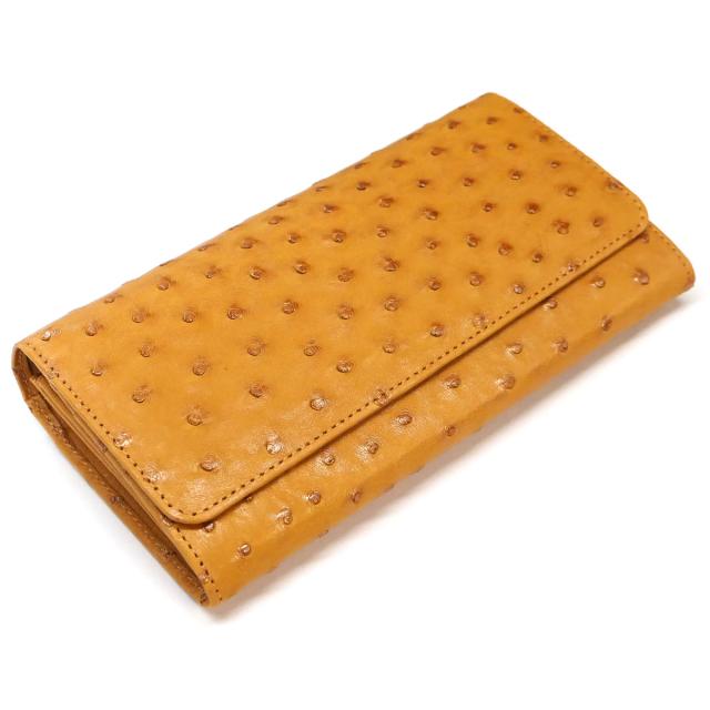 長財布 万能タイプ ダチョウ革 駝鳥革 だちょう革 オーストリッチレザー キャメル 4