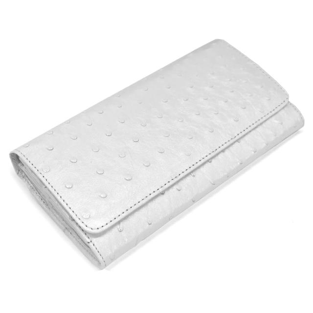 長財布 万能タイプ ダチョウ革 駝鳥革 だちょう革 オーストリッチレザー パール ホワイト 4