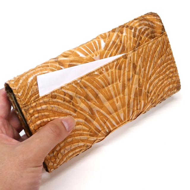 パイソン 財布 長財布 万能タイプ 蛇革 ヘビ革 パイソン革 ダイヤモンドパイソン ウェーブ オレンジ ３_2