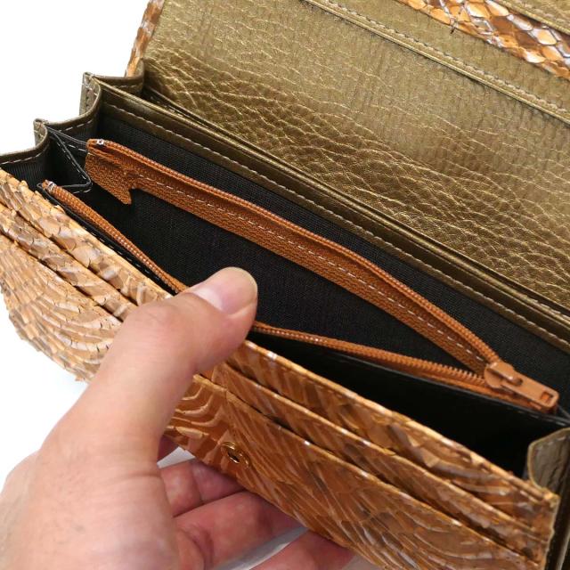 パイソン 財布 長財布 万能タイプ 蛇革 ヘビ革 パイソン革 ダイヤモンドパイソン ウェーブ オレンジ ３_7