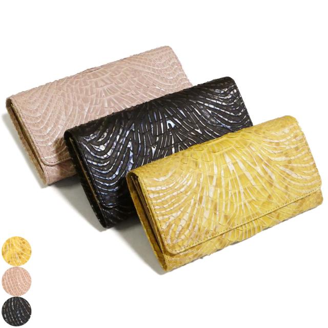 長財布 パイソン 財布 万能タイプ / 本革 パイソン革 ヘビ革 / ダイヤモンドパイソン ウェーブ