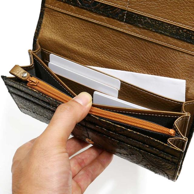長財布 本革 パイソン 財布 万能タイプ 小銭入れあり パイソン革 蛇革 ヘビ革 カード収納 ポケット収納 仕切り収納 大容量 長札 レザー財布 本革長財布 日本製 ペイズリー柄 ダークイエロー 2_6
