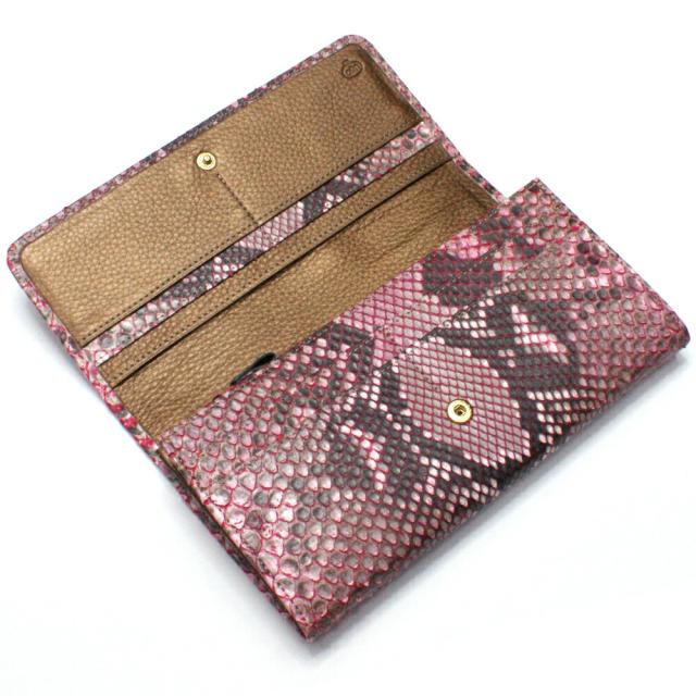 長財布 パイソン 財布 万能タイプ 小銭入れあり 本革 パイソン革 蛇革 ヘビ革 カード収納 ポケット収納 仕切り収納 大容量 長札 レザー財布 本革長財布 日本製 フロントカット シンホニー ピンク 長財布 パイソン 財布 万能タイプ 小銭入れあり 本革 パイソン革 蛇革