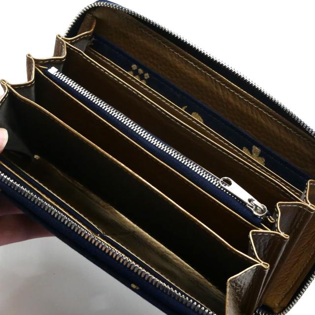 ラウンドファスナー長財布 ファスナー長財布 / 刺子織生地 牛革 / 小島