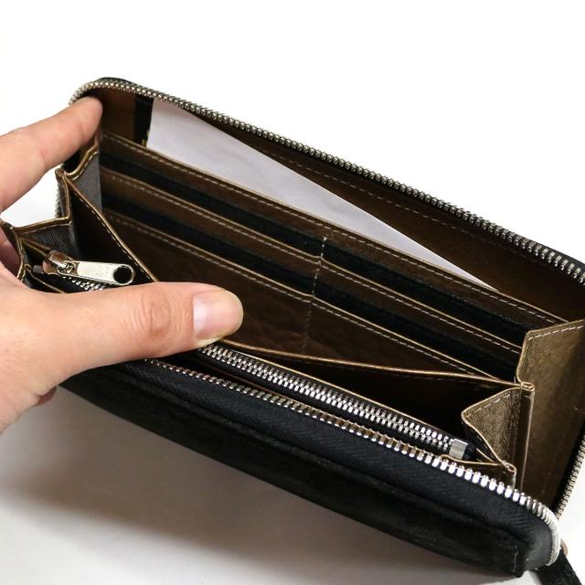 ラウンドファスナー長財布 ファスナー財布 本革 象革 ゾウ革 エレファントレザー ブラック_2