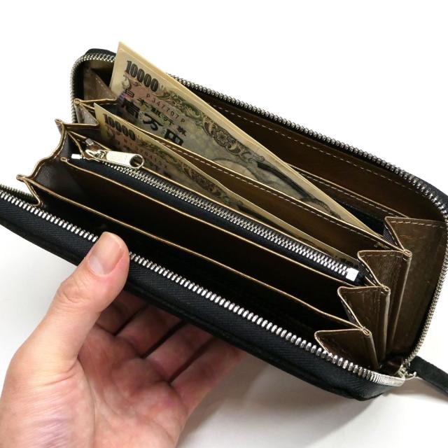 ラウンドファスナー長財布 ファスナー財布 本革 象革 ゾウ革 エレファントレザー ブラック_5