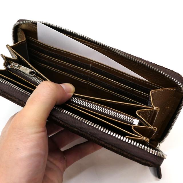 ラウンドファスナー財布 長財布 本革 天然レザー エレファントレザー 象革 ゾウ革 チョコ_2