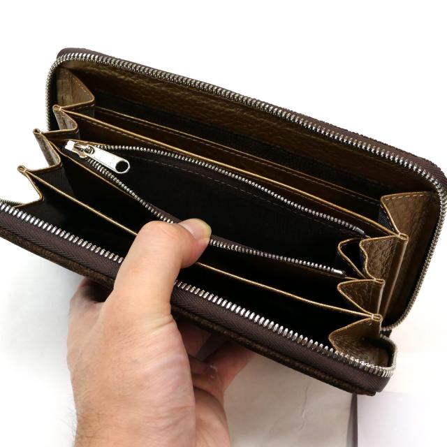 ラウンドファスナー財布 長財布 本革 天然レザー エレファントレザー 象革 ゾウ革 チョコ_4