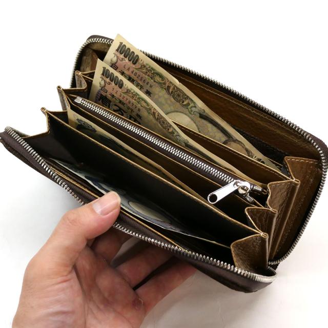 ラウンドファスナー財布 長財布 本革 天然レザー エレファントレザー 象革 ゾウ革 チョコ_5