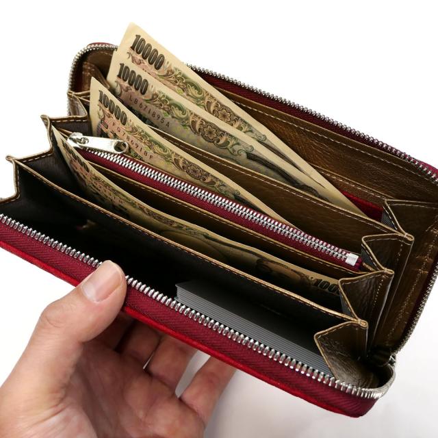 長財布 ラウンドファスナー メンズ レディース 財布 サイフさいふ 長札 大容量 エレファントレザー 象革 ゾウ革 本革 レザー 男女兼用 レッド_2