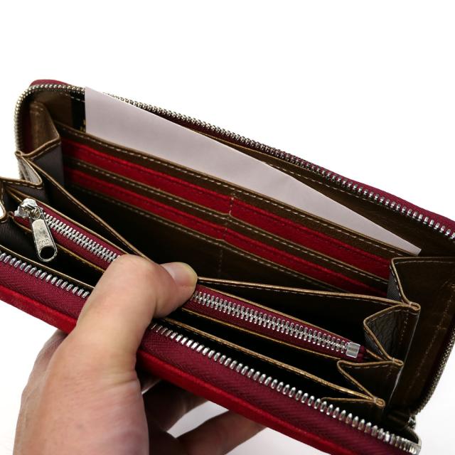 長財布 ラウンドファスナー メンズ レディース 財布 サイフさいふ 長札 大容量 エレファントレザー 象革 ゾウ革 本革 レザー 男女兼用 レッド_3