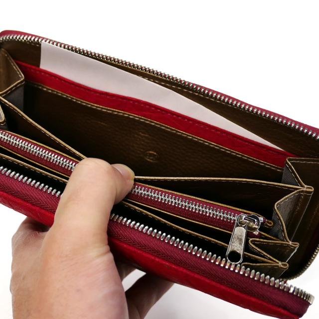長財布 ラウンドファスナー メンズ レディース 財布 サイフさいふ 長札 大容量 エレファントレザー 象革 ゾウ革 本革 レザー 男女兼用 レッド_4
