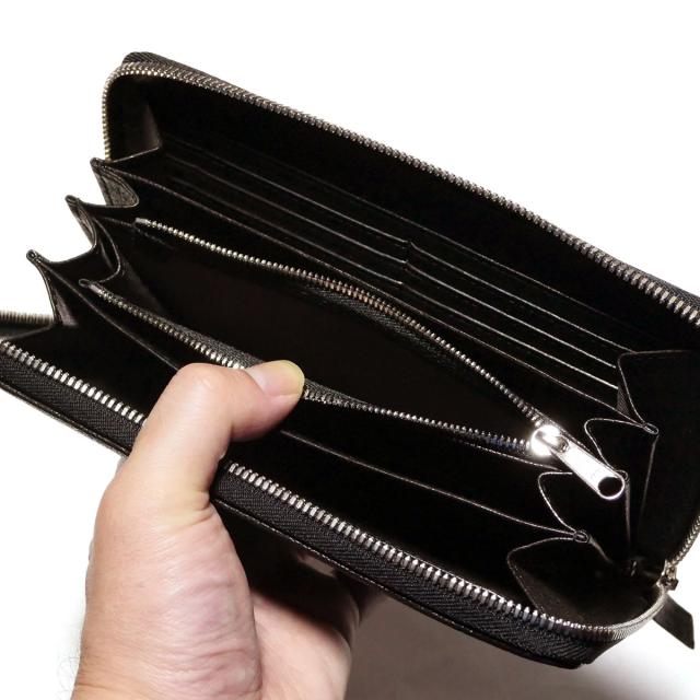 ラウンドファスナー財布 ファスナー財布 本革 山羊革 ヤギ革 ゴートレザー ピッケル ブラック_2