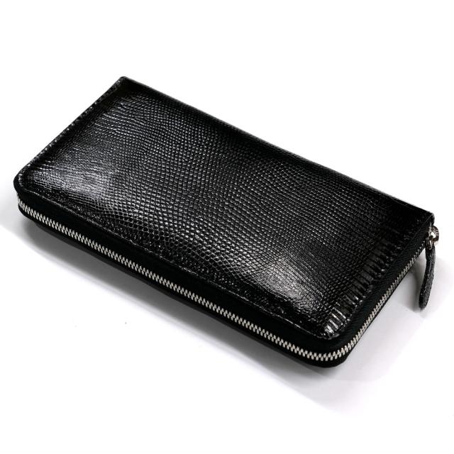 長財布 ラウンドファスナー財布 メンズ レディース 本革 リザード トカゲ レザー 小銭入れあり 大容量 カード収納 日本製 送料無料 ブラック