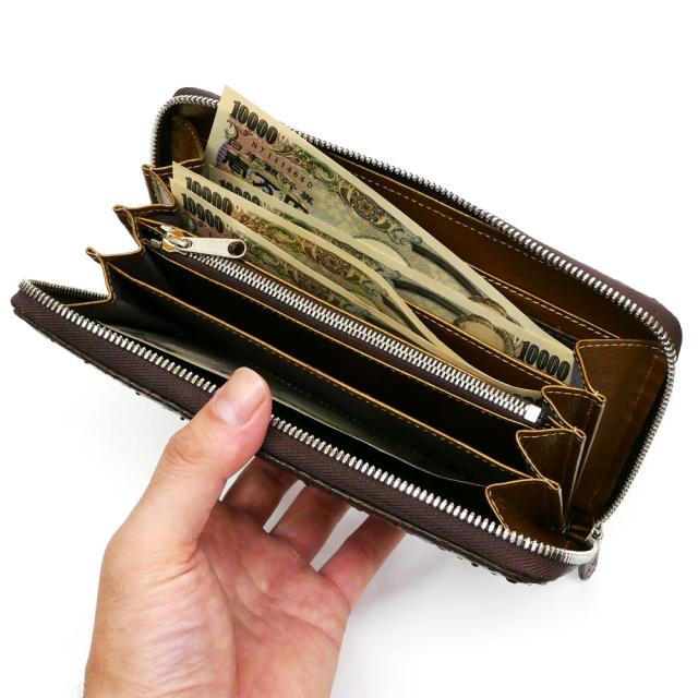 長財布 ラウンドファスナー財布 メンズ レディース 本革 パイソン モラレス チョコ_2