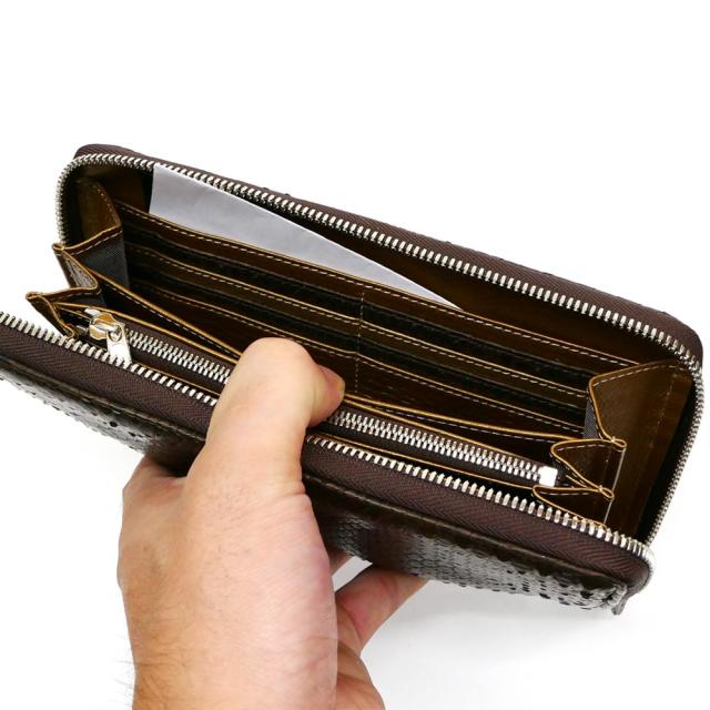 長財布 ラウンドファスナー財布 メンズ レディース 本革 パイソン モラレス チョコ_3