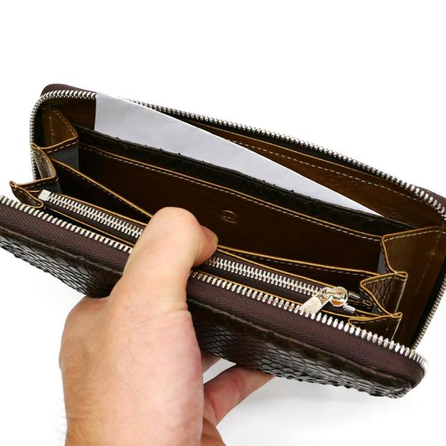 長財布 ラウンドファスナー財布 メンズ レディース 本革 パイソン モラレス チョコ_4