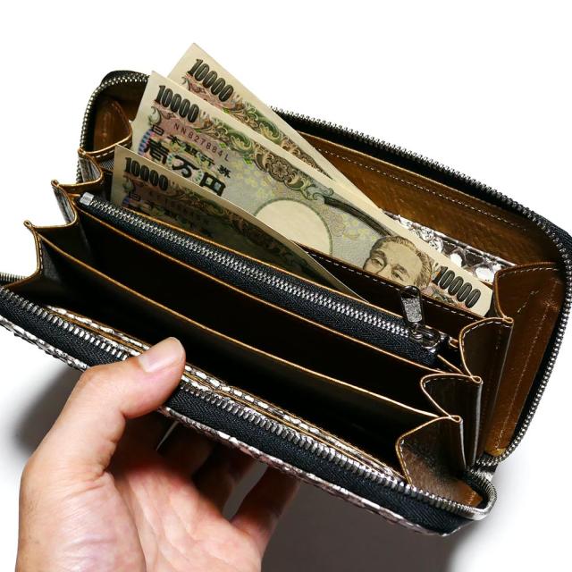 長財布 ラウンドファスナー財布 メンズ レディース 本革 パイソン モラレス マット ナチュラル_2