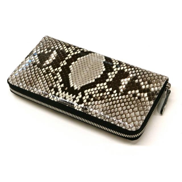ラウンドファスナー長財布 ファスナー財布 パイソン 長財布 本革 パイソン革 蛇革 ヘビ革 ダイヤモンドパイソン グレージング ナチュラル